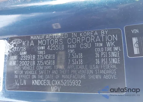 2019 Kia Niro Touring from USA, damaged, VIN KNDCE3LCXK5215932